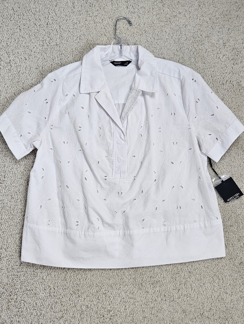 Simply Very Wang Eyelet Shirt Collar Short Sleeve Embroidered Womens M Office